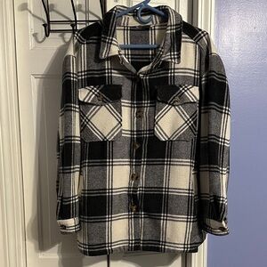 Black and White Plaid Button-Up Shacket